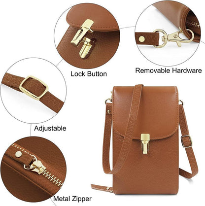 Umhängetasche Damen Echtes Leder Schultertasche Kreditkarten Braun