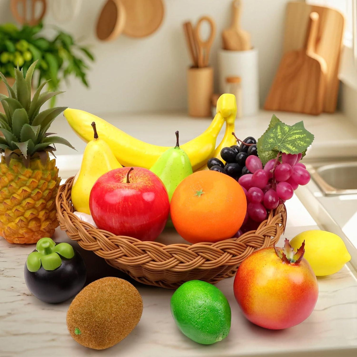 Künstliche Früchte Set | 13-teilig | Realistische Dekoration für Zuhause