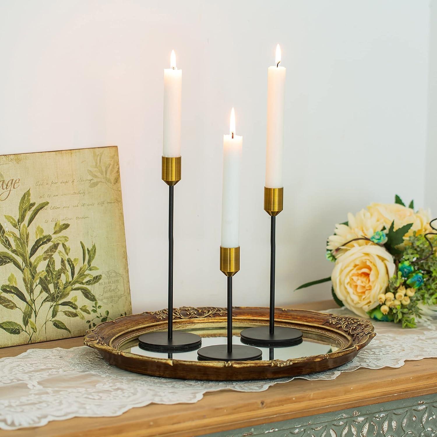 Kerzenständer Set 3er Antikgold Schwarz Metall Vintage Modern 24 20 14 cm