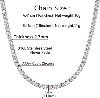 Damen Tennis-Halskette mit Zirkonia 46cm vergoldet Modeschmuck