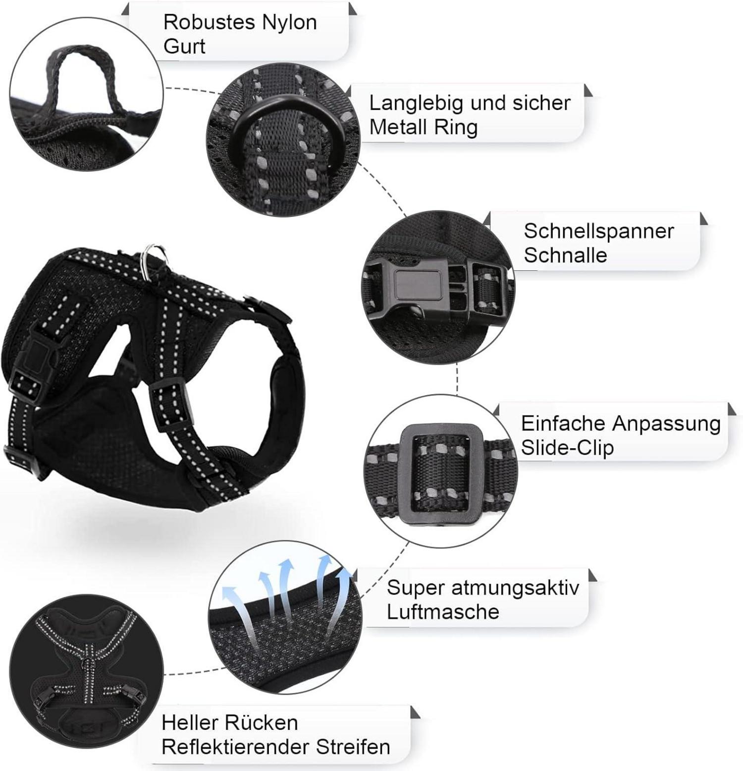 Supet Katzengeschirr und Leine Set Fluchtsicher Schwarz M