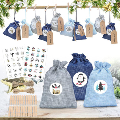 Adventskalender zum Befüllen Stoffsäckchen Weihnachtskalender 24pcs