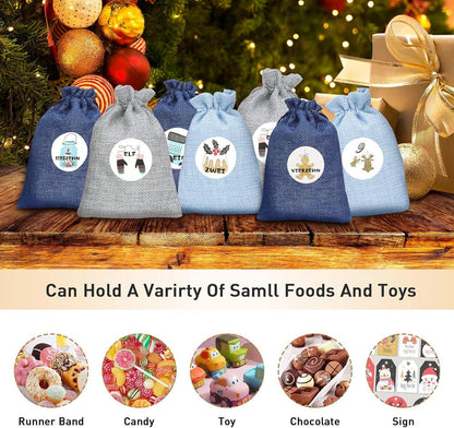 Adventskalender Stoffsäckchen Weihnachtskalender Tüten 24Pcs Jutesäcke