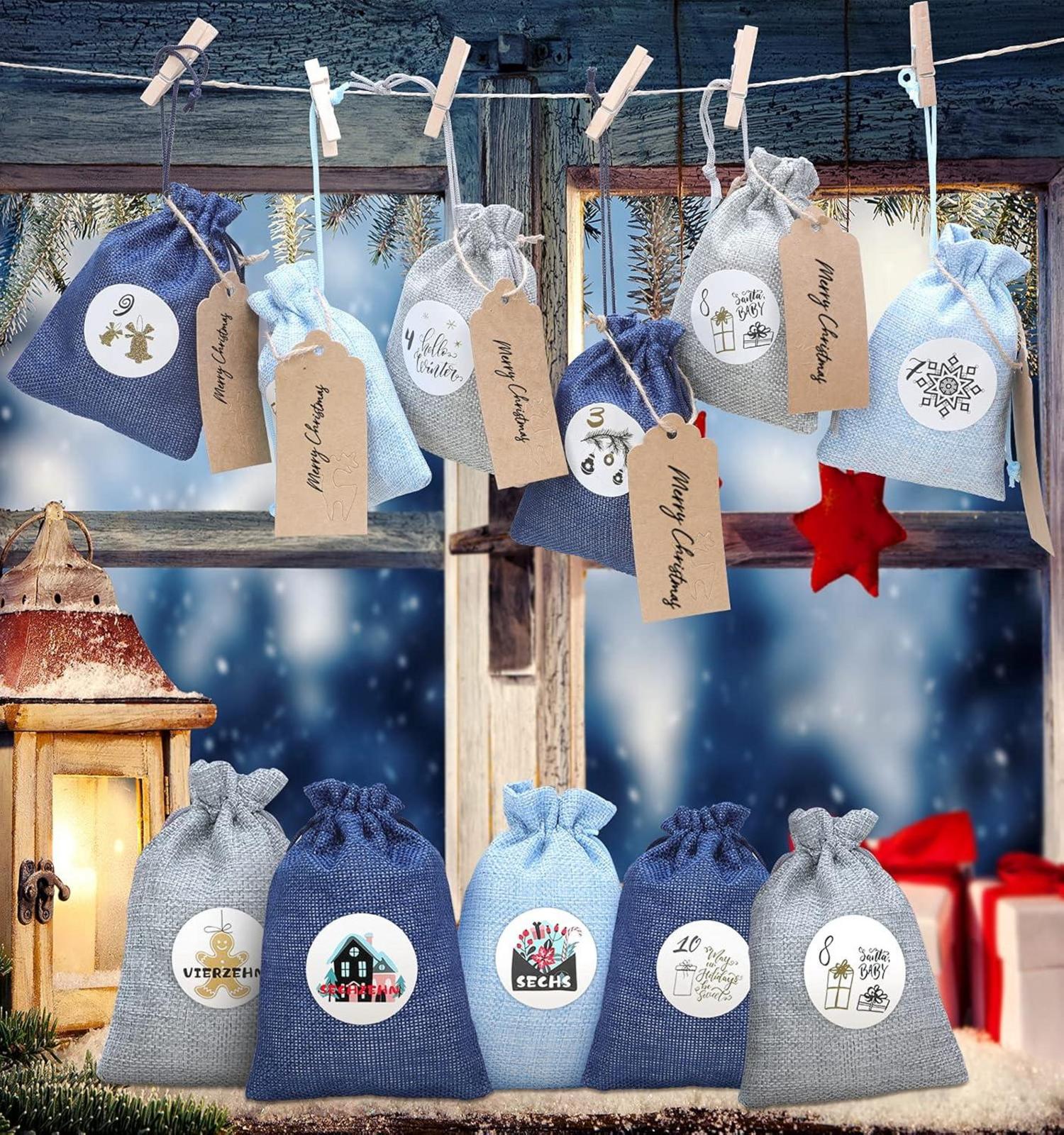 Adventskalender Jutesäckchen Weihnachtsmotiven 24 Stück