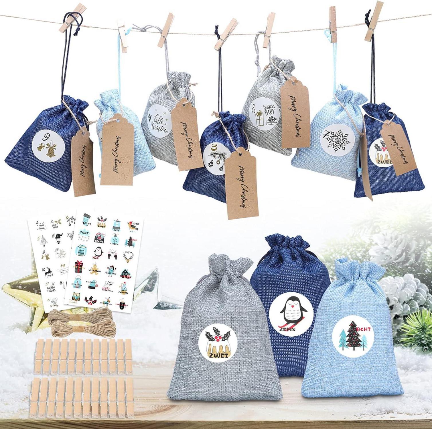 Adventskalender Zum Befüllen Jutesäckchen Weihnachten Geschenktüten (24