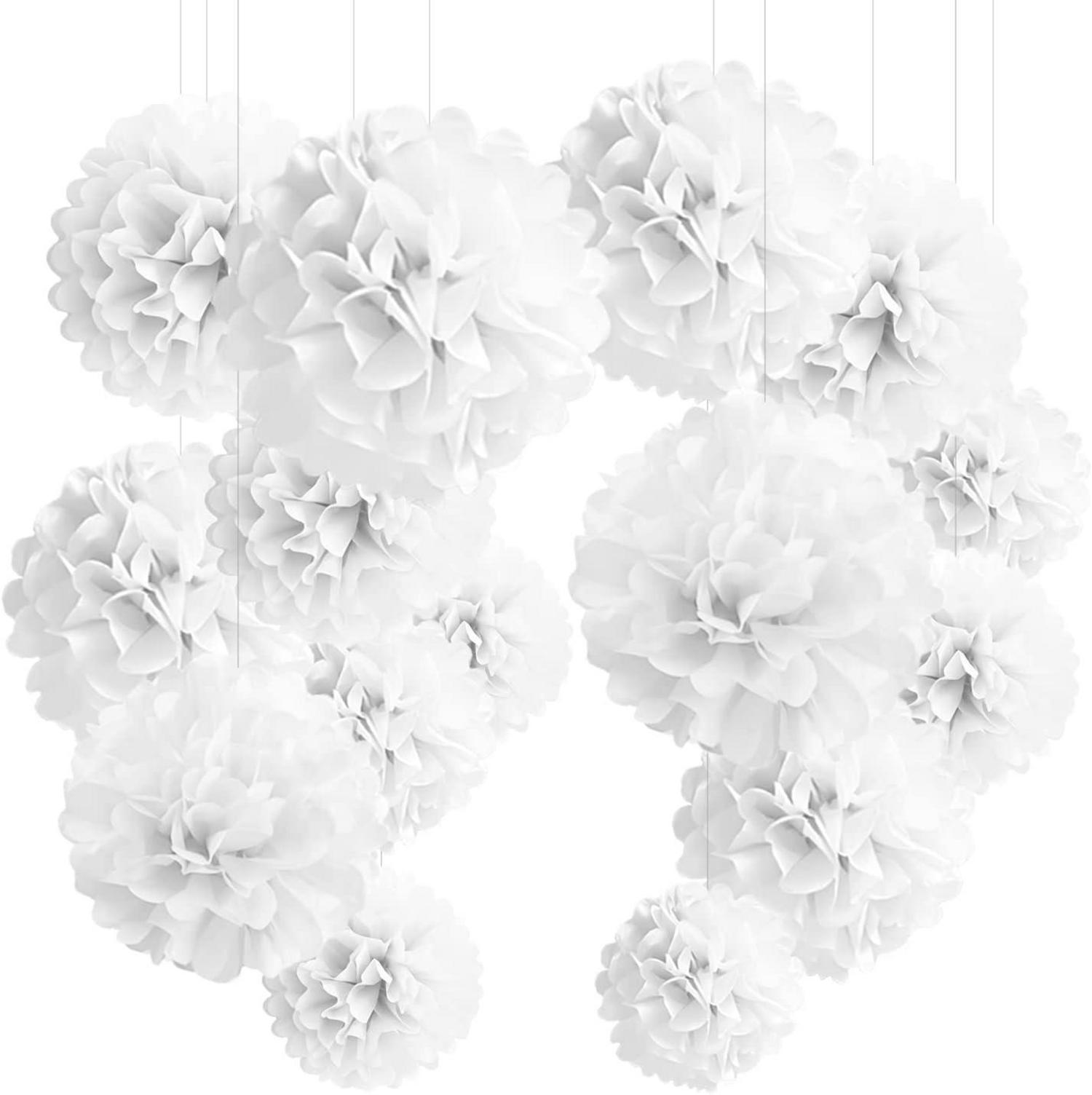 24er Pompons Deko Weiß für Hochzeit Einschulung Taufe