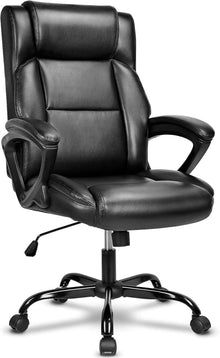 Ergonomischer Bürostuhl mit Leder, Schwarz, höhenverstellbar