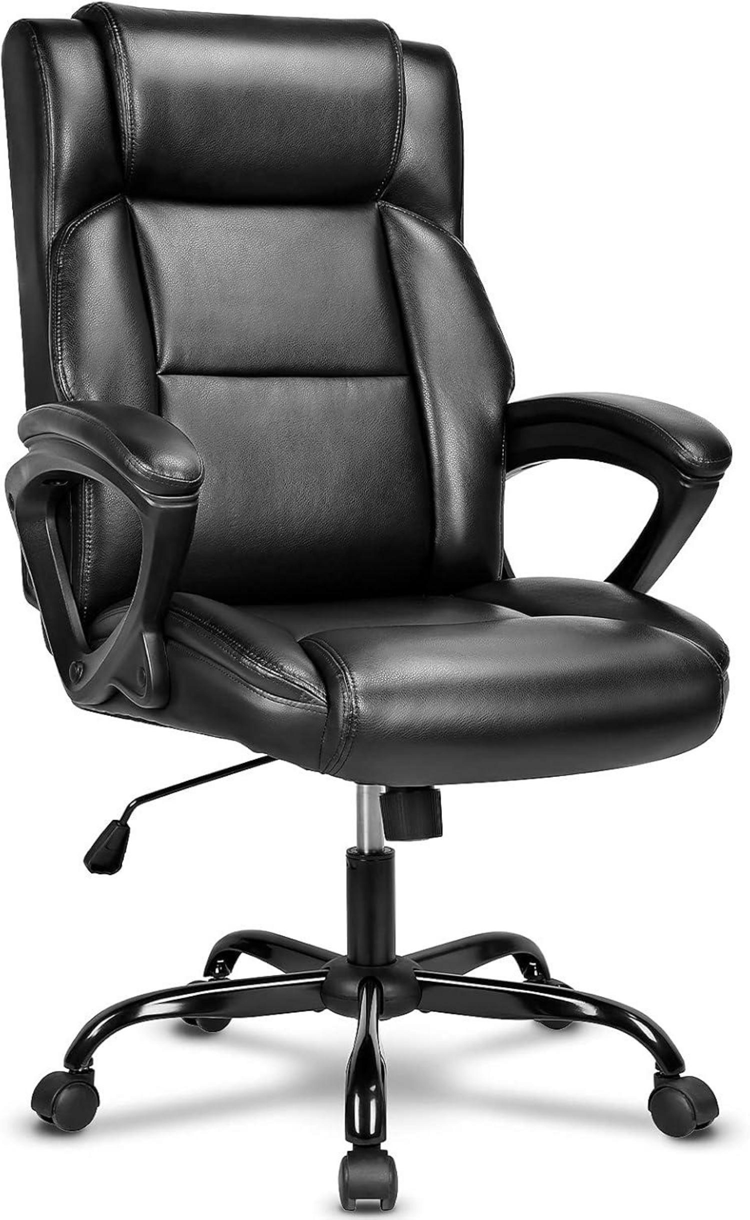 Ergonomischer Bürostuhl mit Leder, Schwarz, höhenverstellbar
