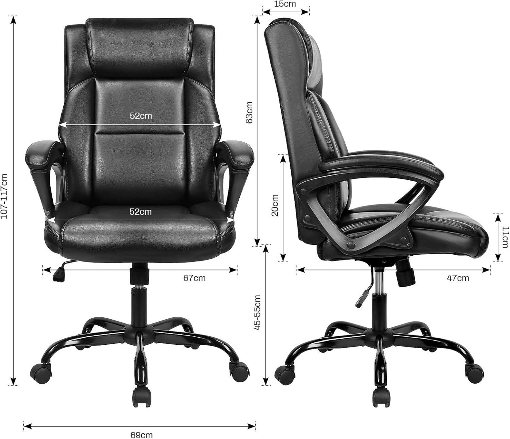 Ergonomischer Bürostuhl mit Leder, Schwarz, höhenverstellbar