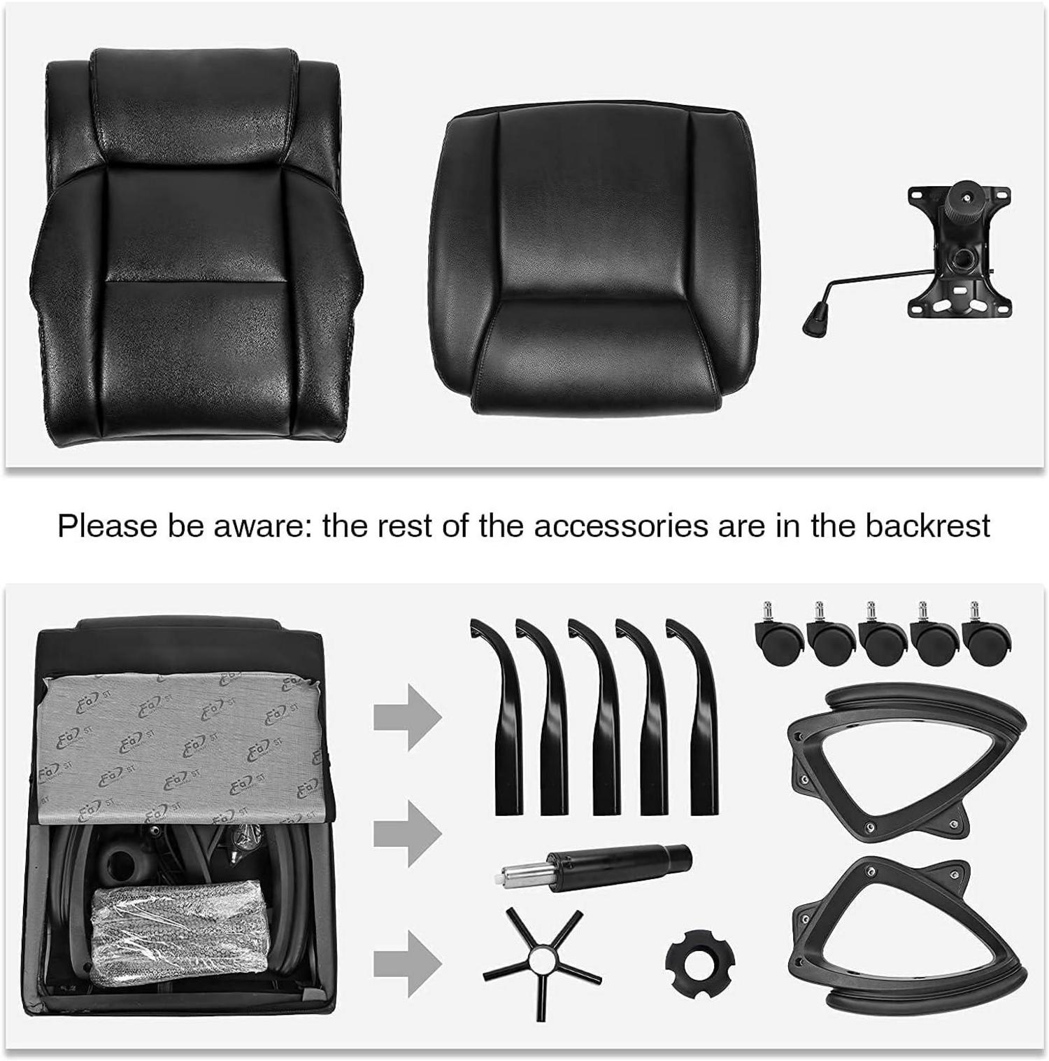 Ergonomischer Chefsessel Bürostuhl mit Leder, Armlehne, Kopfstütze, drehbar, höhenverstellbar, Schwarz
