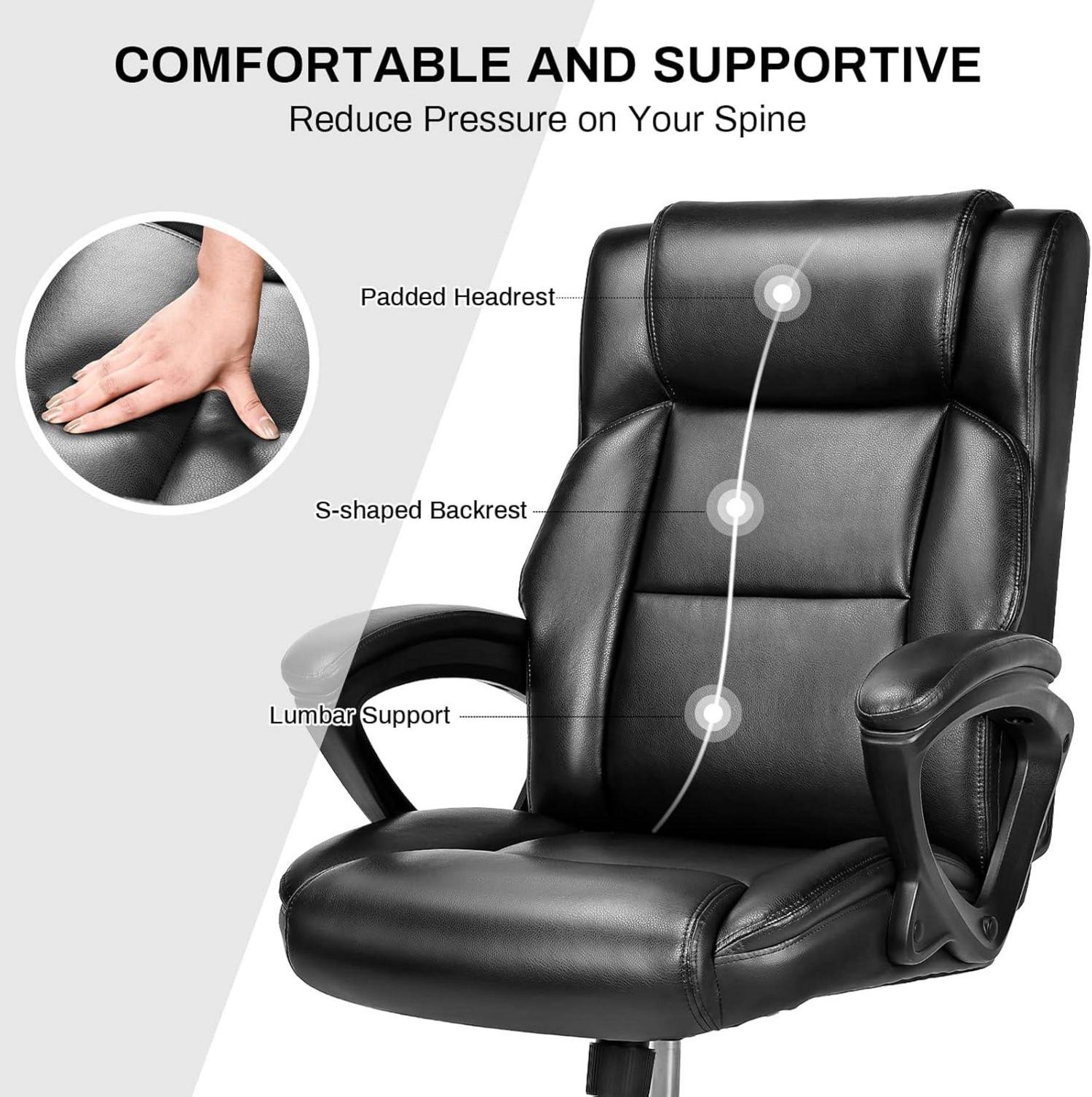 Ergonomischer Chefsessel Leder Bürostuhl schwarz mit Armlehne und