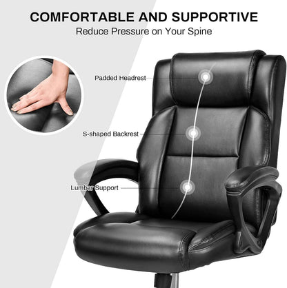 Ergonomischer Chefsessel Leder Bürostuhl schwarz mit Armlehne und
