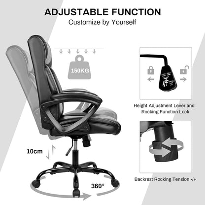 Ergonomischer Chefsessel Schwarz Leder Bürostuhl höhenverstellbar
