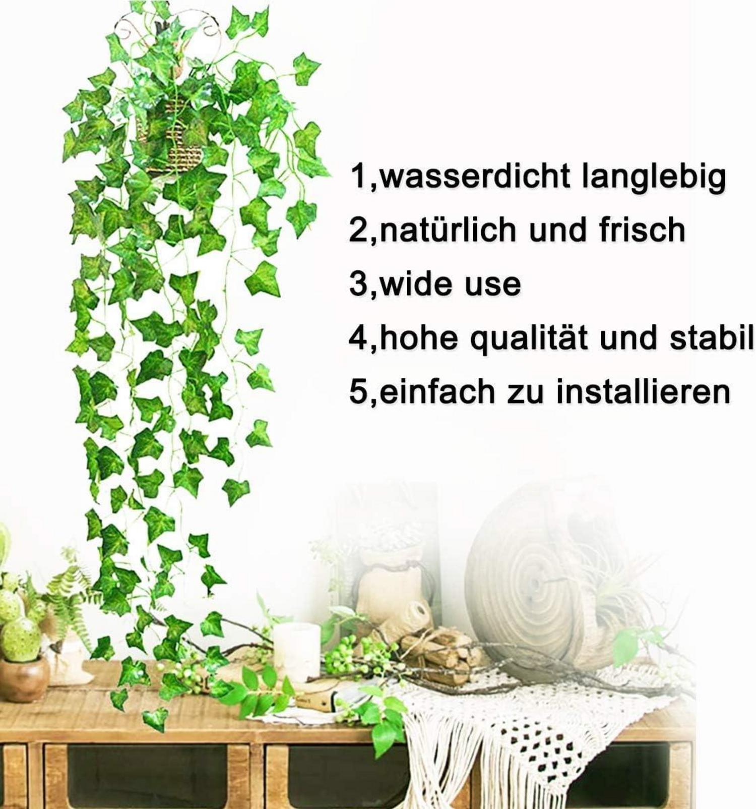 24 Stück Efeu Künstlich Girlande 168 Ft für Büro Küche Garten Party