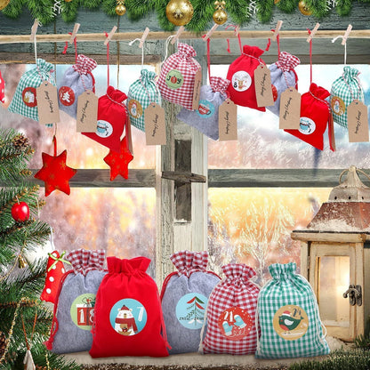 Adventskalender Weihnachtselemente 24 Beuteln Holzklammern
