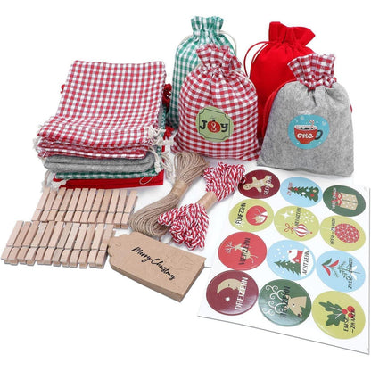 Adventskalender Weihnachtselemente 24 Beuteln Holzklammern