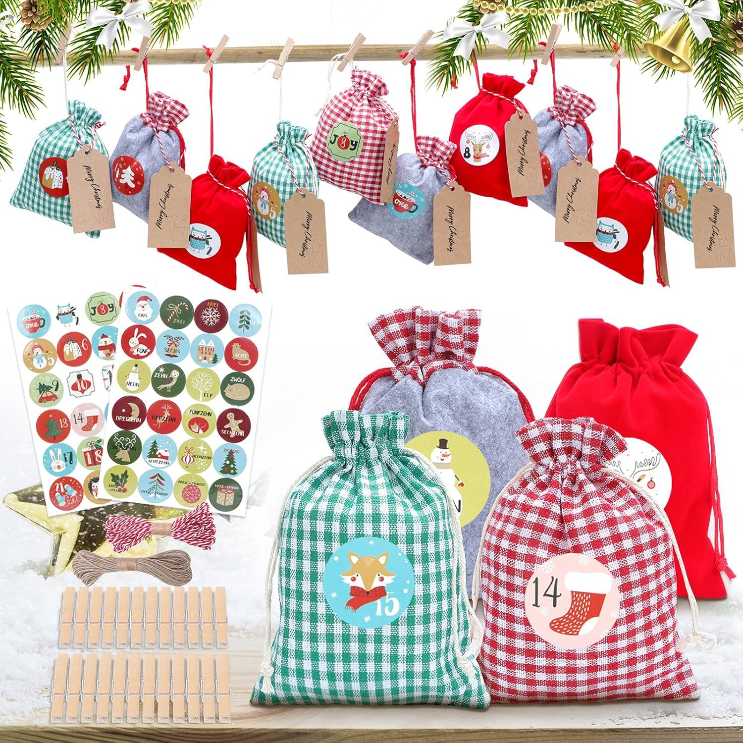 24 Weihnachts-Adventskalender Geschenktüten DIY-Set