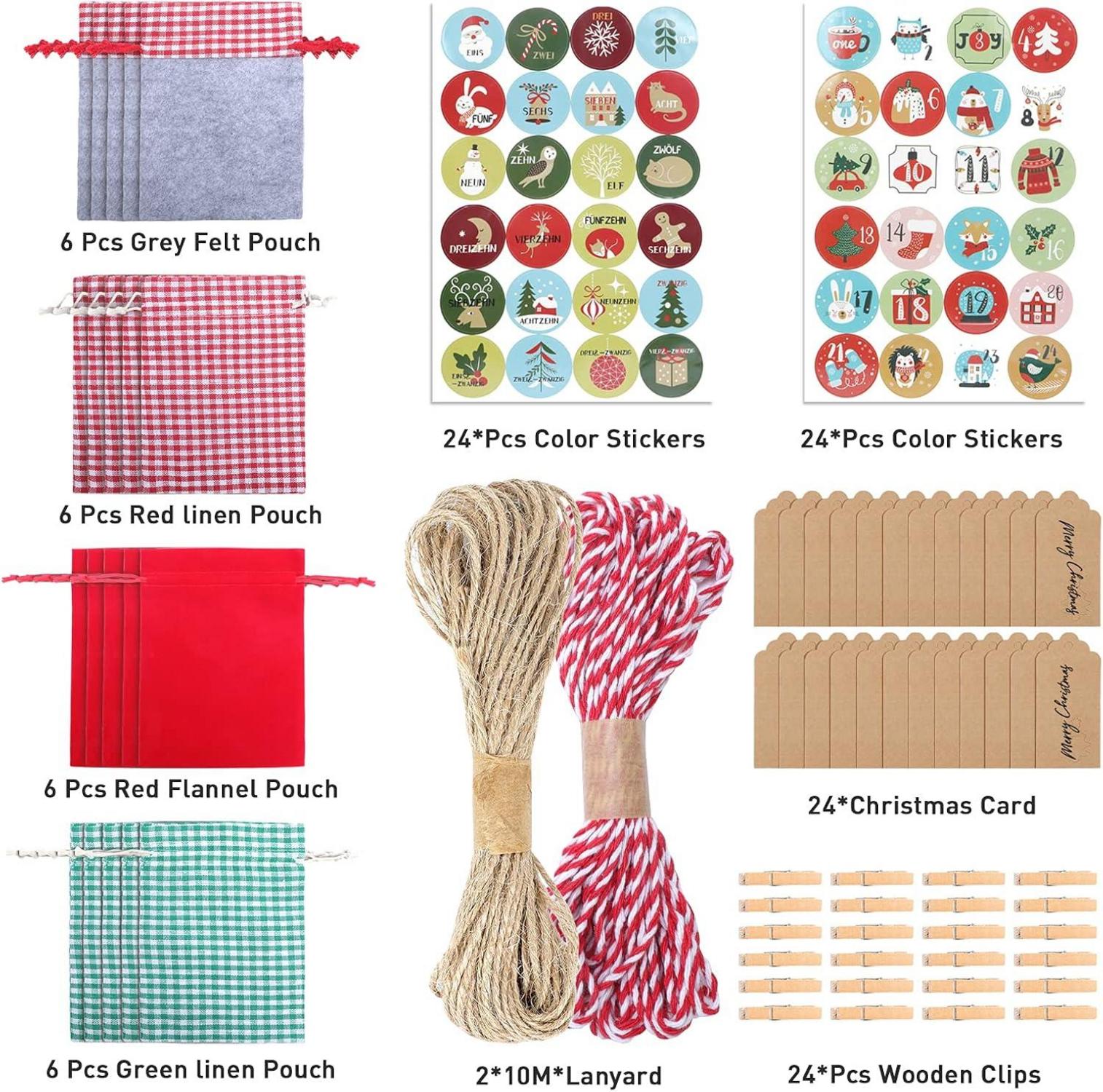 24 Weihnachts-Adventskalender Geschenktüten DIY-Set
