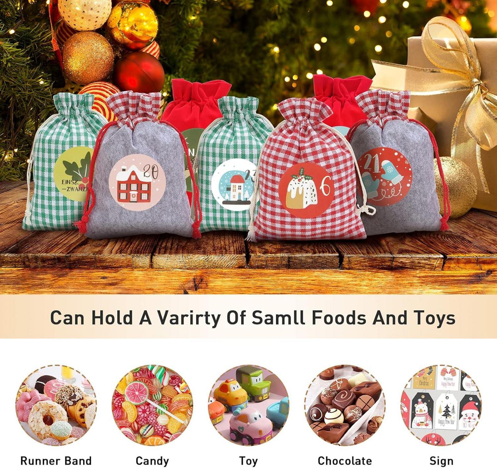 DIY Adventskalender Weihnachtsbeutel Set 24 Säckchen Kinder Frauen Männer