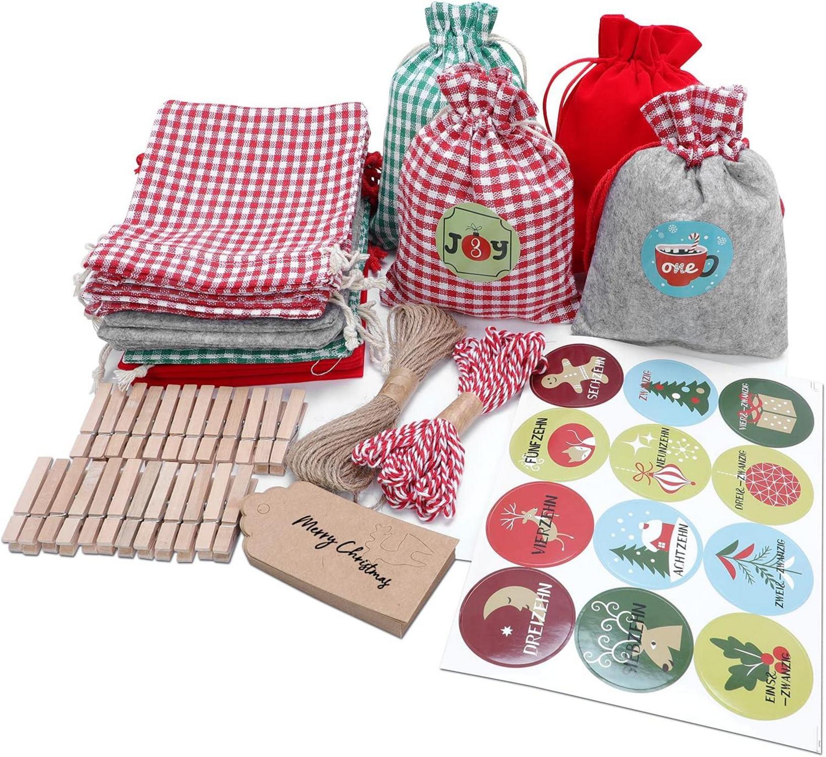 DIY Adventskalender Weihnachtsbeutel Set 24 Säckchen Kinder Frauen Männer