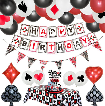 Casino Party Dekoration Set: Poker Banner Flagge Ballons Tischdecke