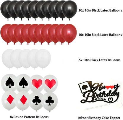 Casino Party Dekoration Set: Poker Banner Flagge Ballons Tischdecke