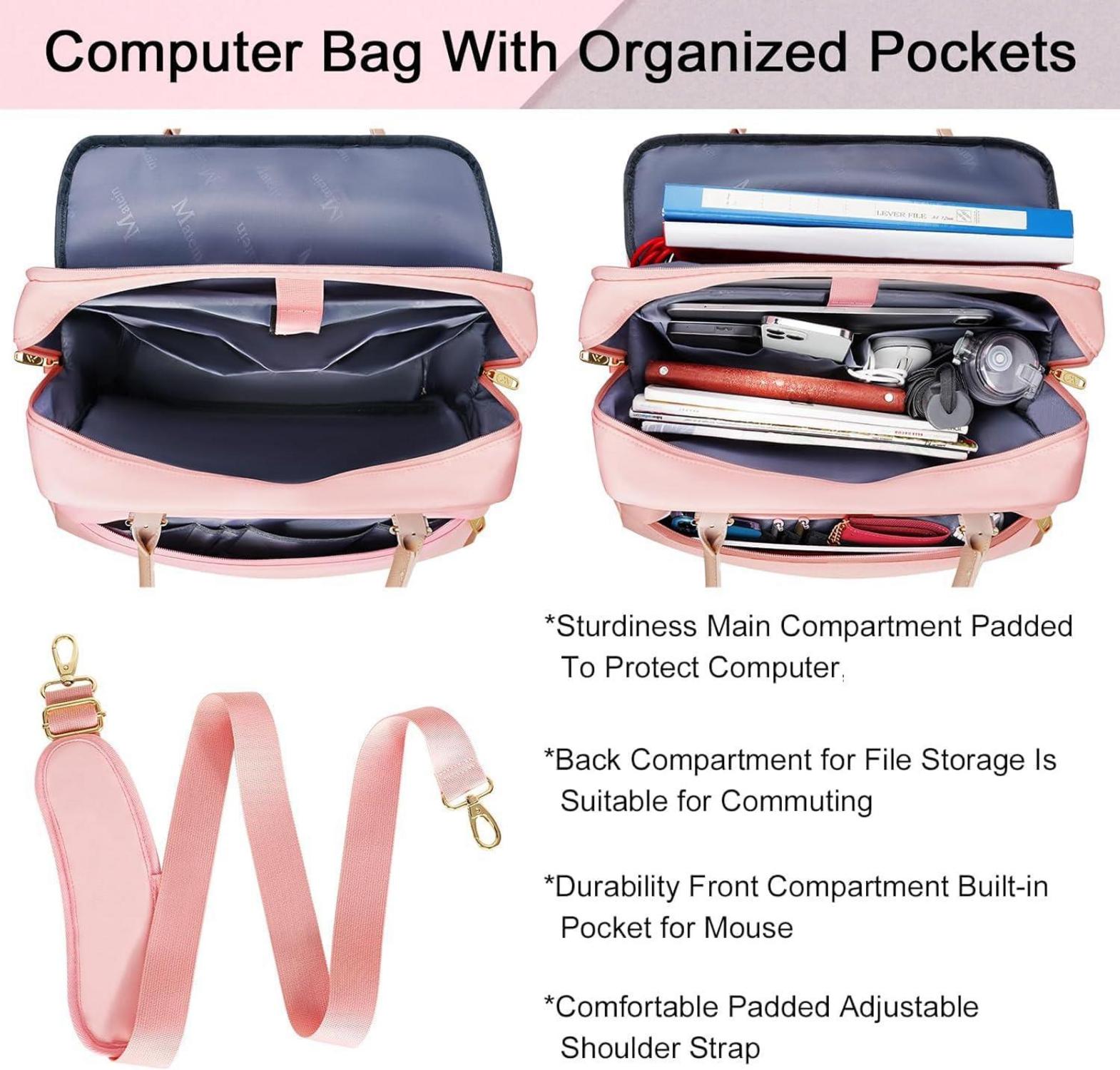 Laptoptasche Damen 15,6 Zoll Business Umhängetasche Pink