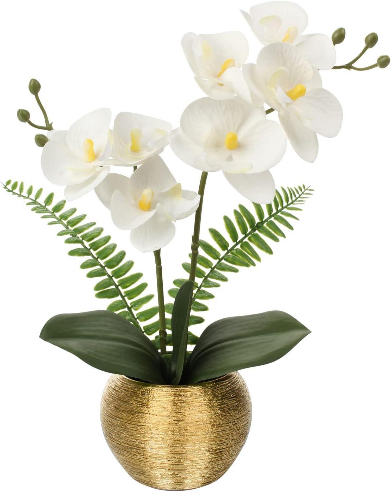 Kunstblumen Orchideen Deko Phalaenopsis Goldfarben Topf 33cm