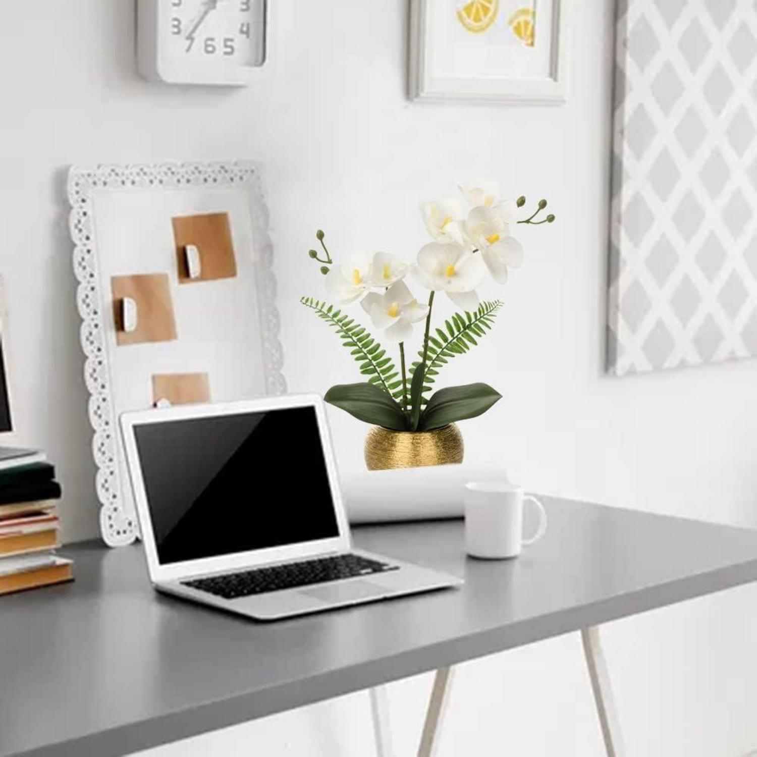 Künstliche Orchidee im Goldfarbenen Topf 33cm - Deko Blumen für Wohnzimmer, Badezimmer, Büro