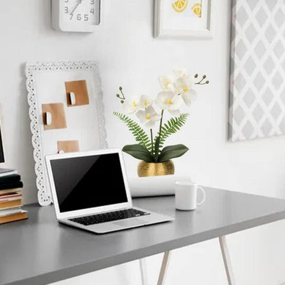 Künstliche Orchidee im Goldfarbenen Topf 33cm - Deko Blumen für Wohnzimmer, Badezimmer, Büro