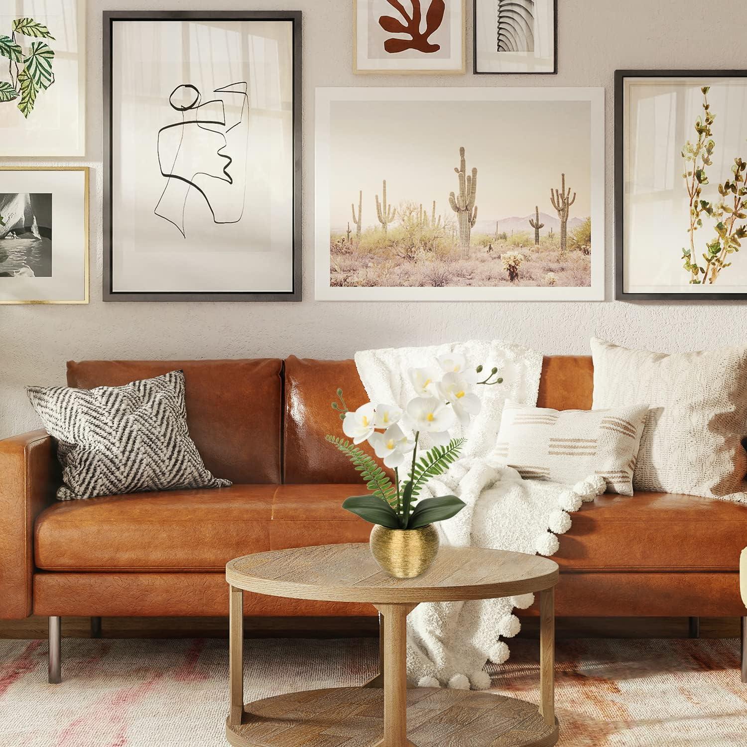 Künstliche Orchidee Deko Blumen im Goldfarbenen Topf 33 cm - Real-Touch Blüten