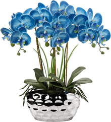 Künstliche Orchideen Phalaenopsis Kunstblumen 44CM Blau im Keramiktopf