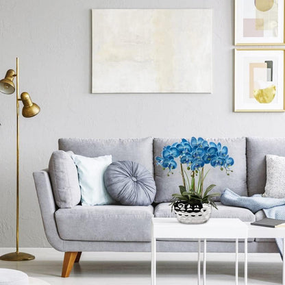 Künstliche Orchideen Phalaenopsis 44cm Blau Keramiktopf Handtuch