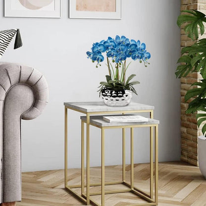 44cm Künstliche Orchideen Phalaenopsis in Keramiktopf Blau