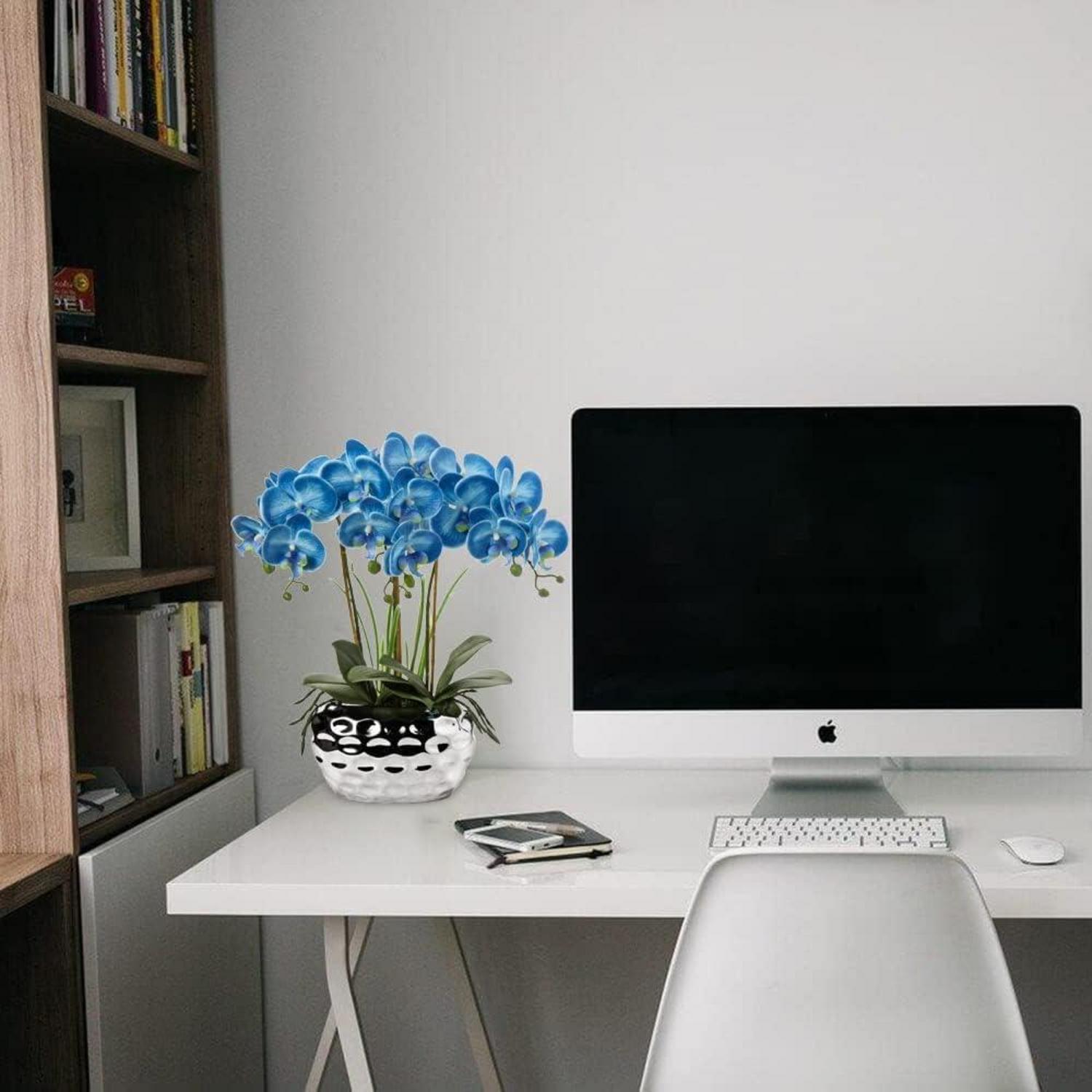 Künstliche Orchidee Phalaenopsis 44CM Blaue Deko Kunstblume Bonsai