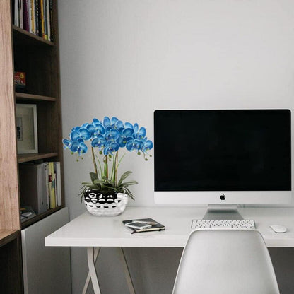 Künstliche Orchidee Phalaenopsis 44CM Blaue Deko Kunstblume Bonsai