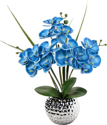 Kunstblumen Orchidee Künstliche Phalaenopsis Blau 49 cm Deko im