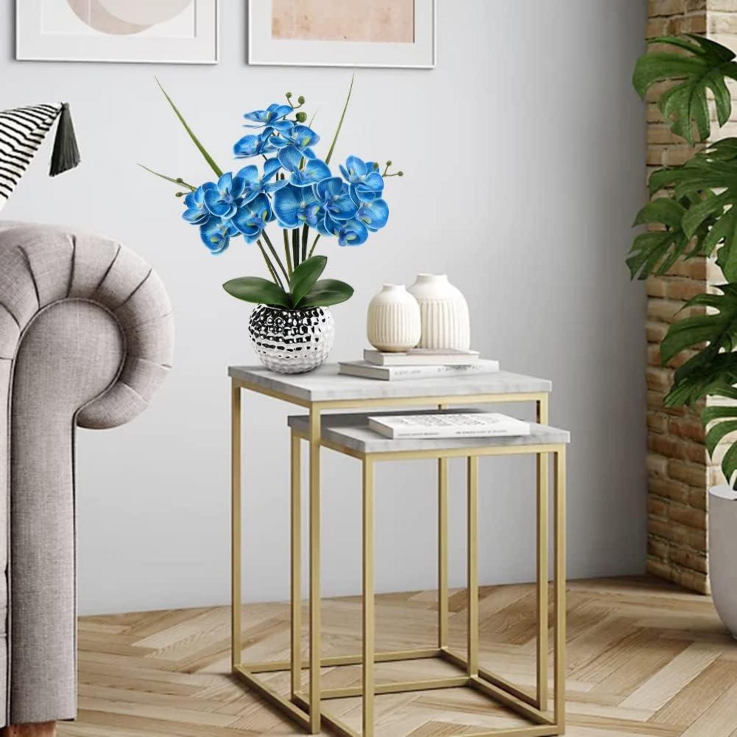 Kunstblume Orchidee Blau Phalaenopsis 49 cm Keramiktopf