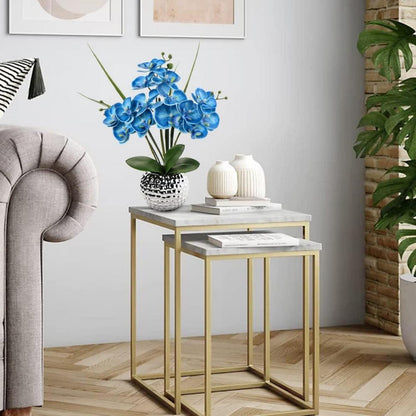 Kunstblume Orchidee Blau Phalaenopsis 49 cm Keramiktopf