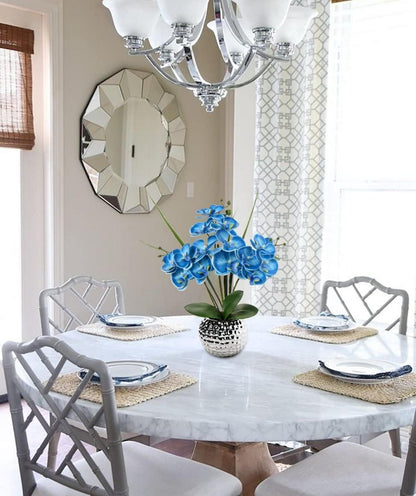 Künstliche Orchidee Blau Kunstblume Phalaenopsis Deko 49 cm im Keramiktopf