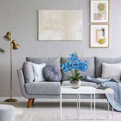 Kunstblumen Orchidee Blau Künstliche Phalaenopsis im Keramiktopf 49cm
