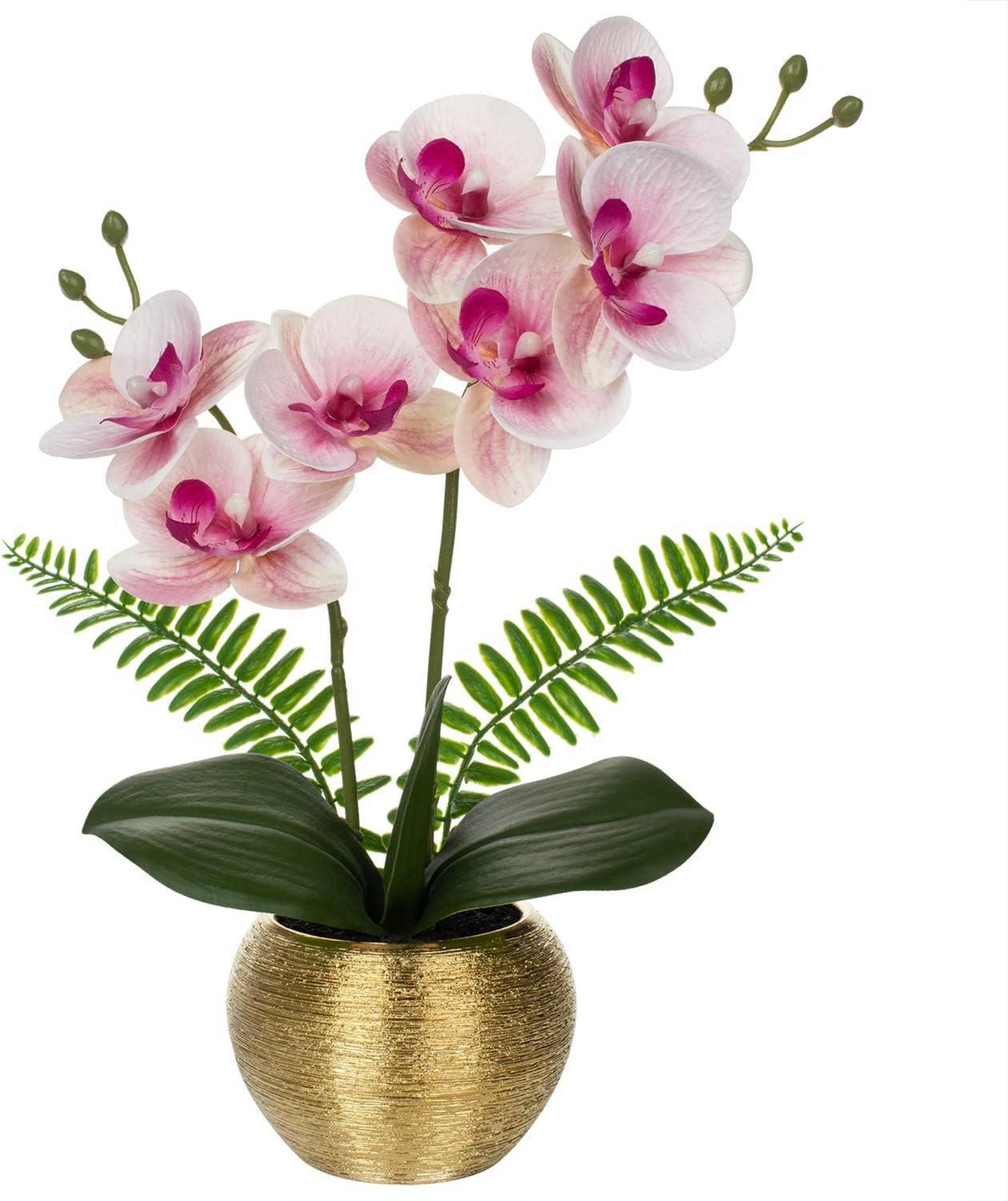 Orchideen Kunstblumen Deko Kunstpflanze Phalaenopsis Goldfarben Topf