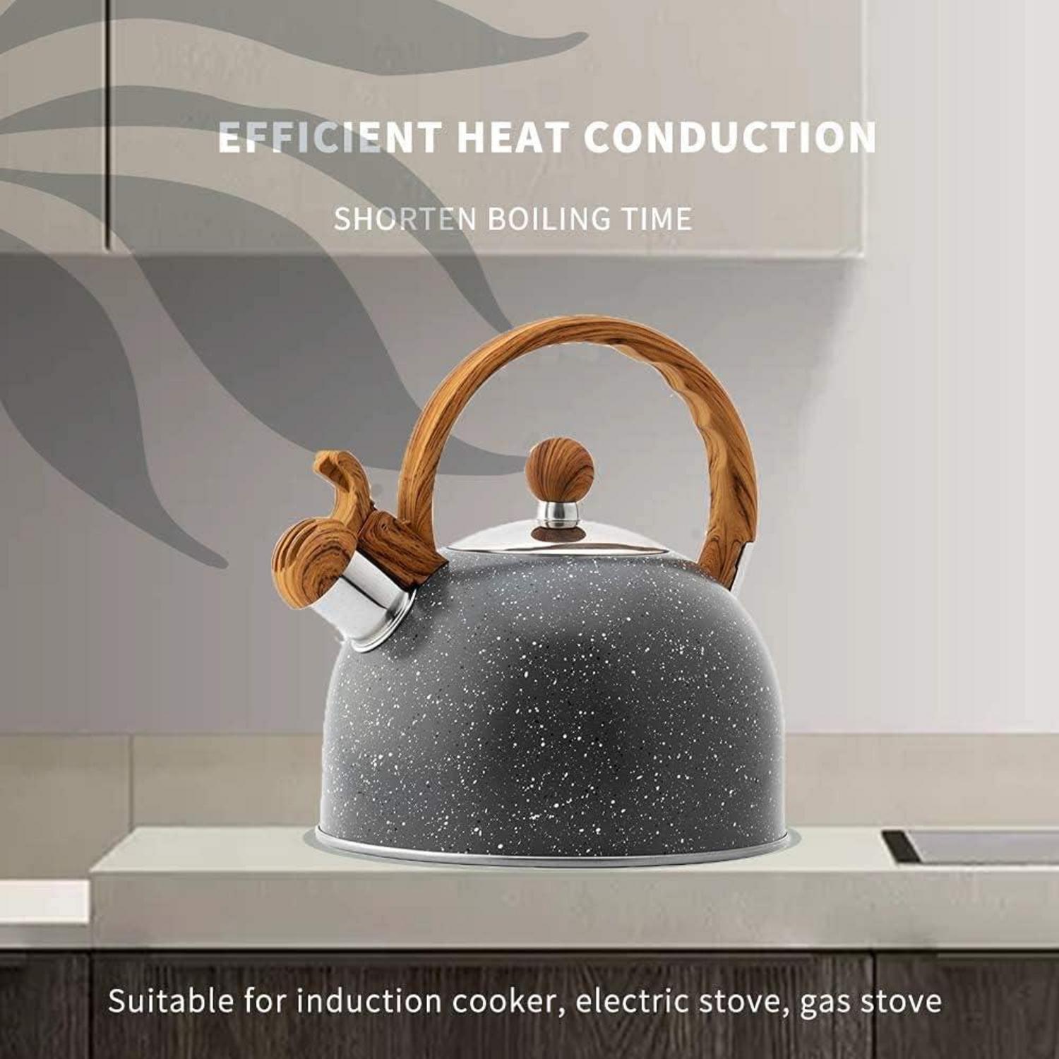 Edelstahl Teekessel Pfeifkessel 2,5L Induktion Wasserkocher Holzmasergriff