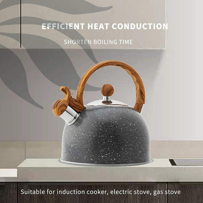 Edelstahl Teekessel Pfeifkessel 2,5L Induktion Wasserkocher Holzmasergriff