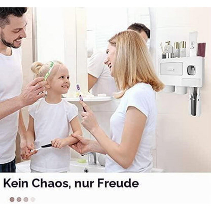 Zahnbürstenhalter Wand mit Spender & Schublade – Weiß