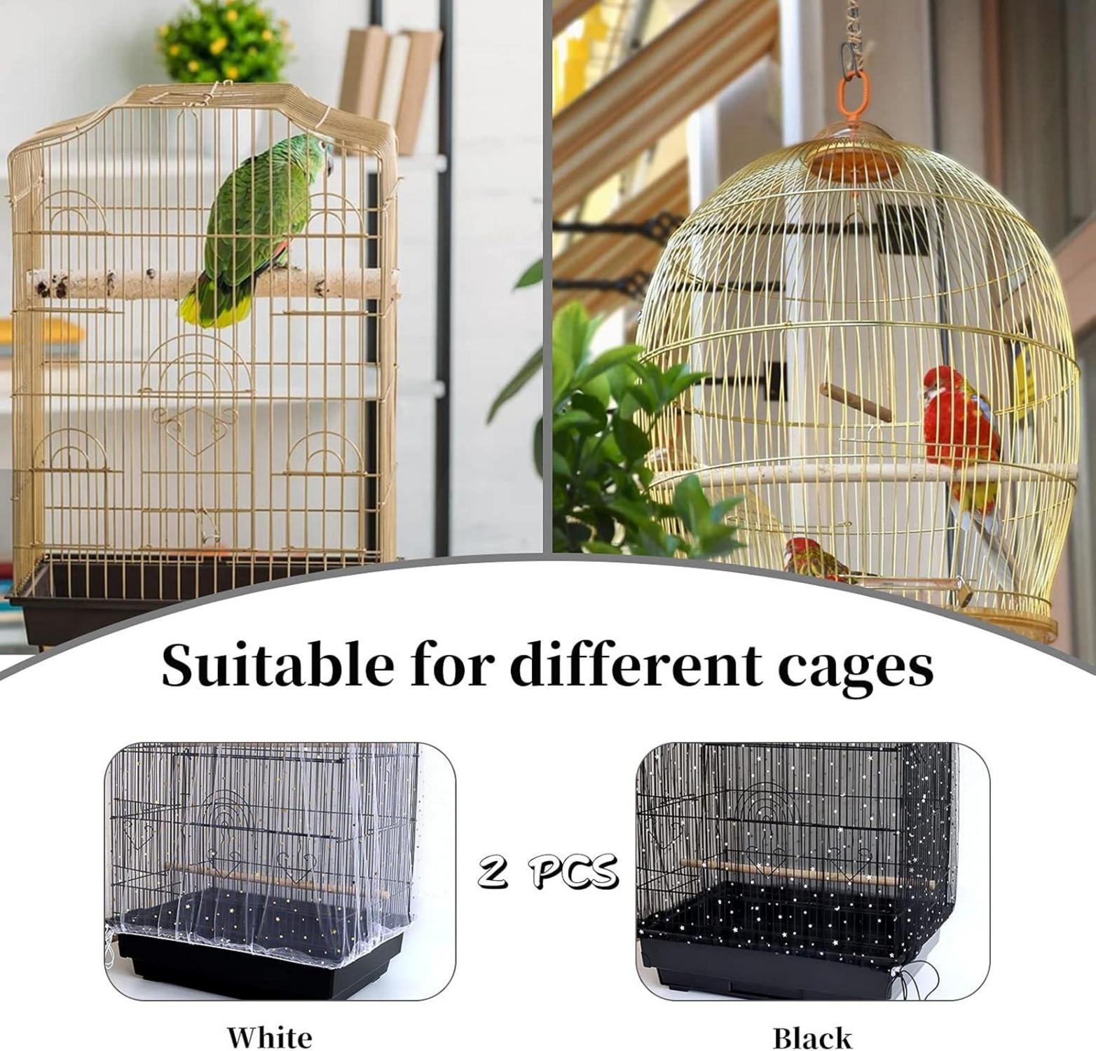 2er Set Verstellbare Vogelkäfig Abdeckungen Weiß Schwarz Feder Samenfänger