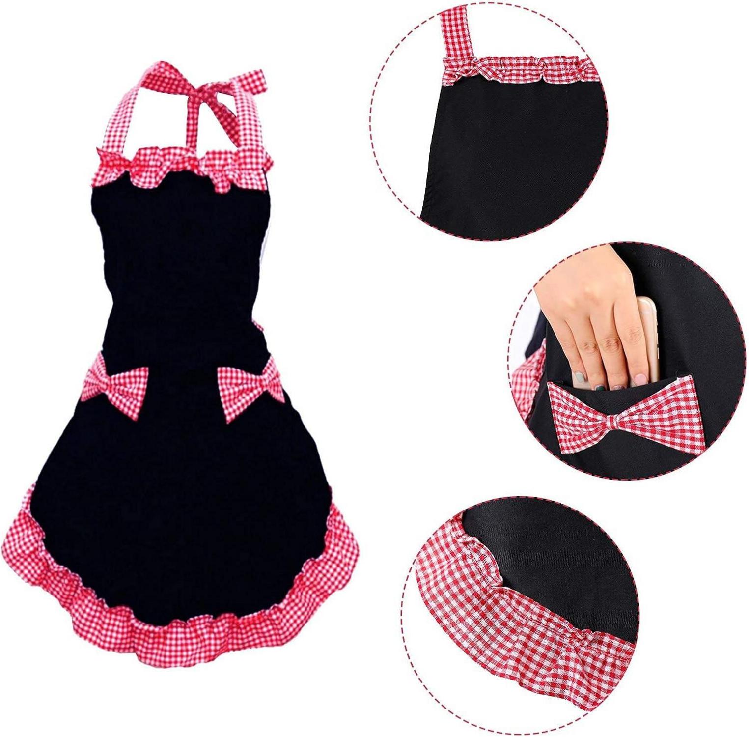 2er Pack Damen Schwarz Schürzen mit 2 Taschen, Wasserdicht, Kochschürze Backen