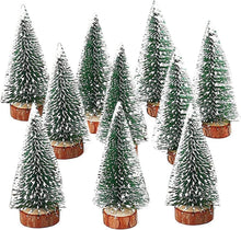 10 Stück Mini Grün Tannenbaum mit Schnee-Effekt und Holzbasis