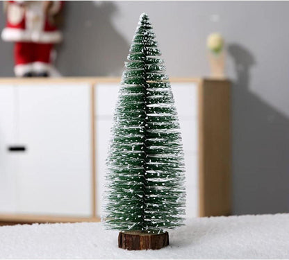 10er Set Mini Weihnachtsbäume Grün mit Schnee-Effekt und Holzbasis