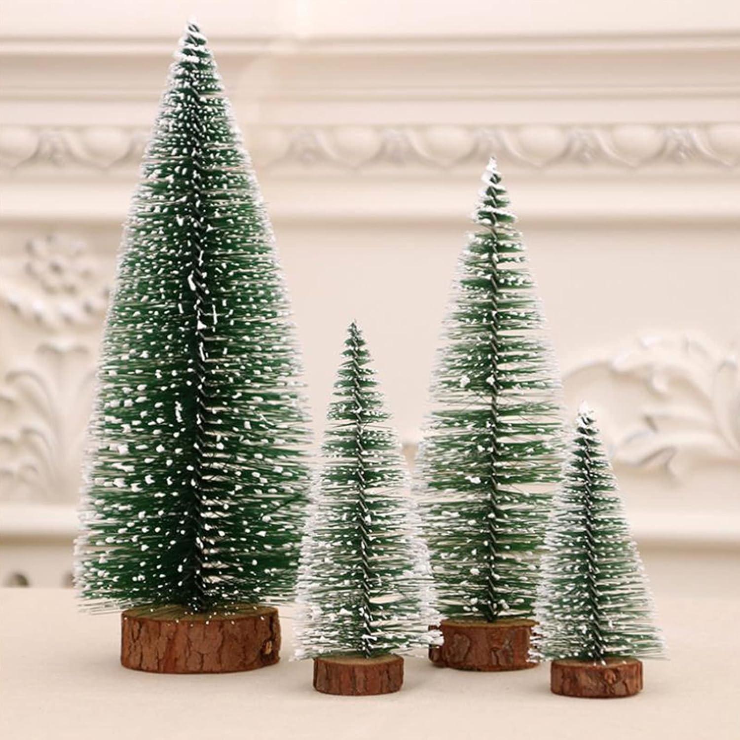 10er Set Mini Weihnachtsbaum Grün mit Schnee-Effekt und Holzbasis